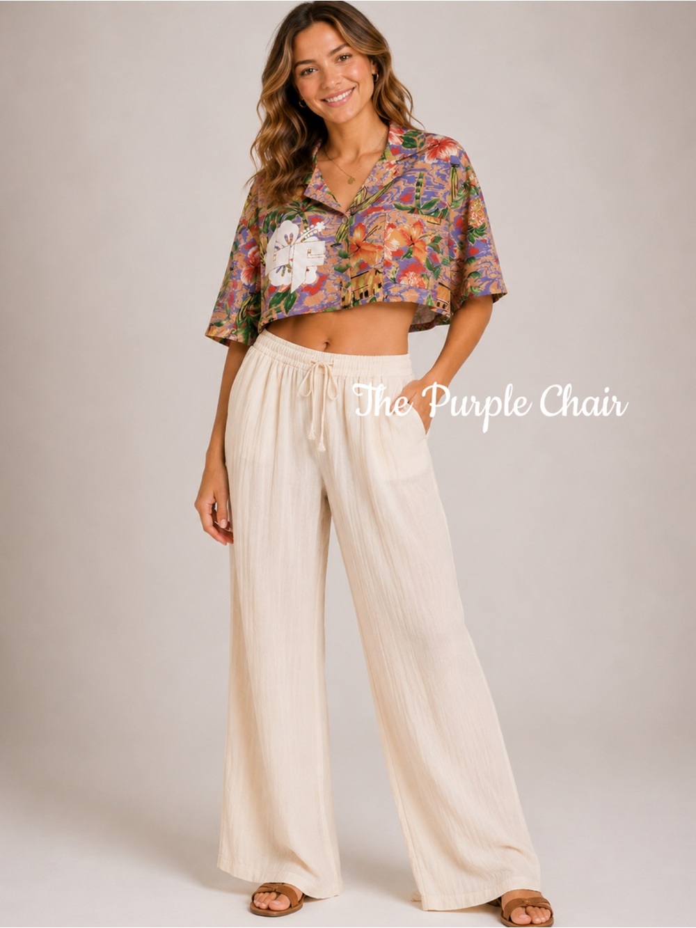 LF NWT Short Sleeve Hawaiian Floral Cropped Button Front Shirt XS
